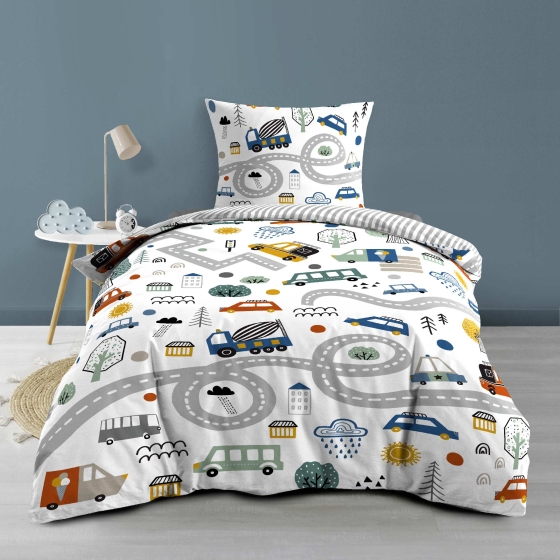 Housse de couette enfant 140 x 200 cm + 1 taie – Coton 42 fils – PTI BOLIDE
