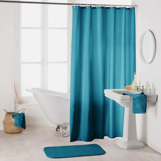 Rideau de douche avec crochets 180 x 200 cm – ESSENCIA Pétrole – Imperméable & déco