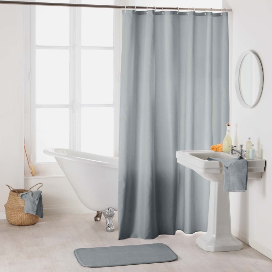 Rideau de douche avec crochets 180 x 200 cm – ESSENCIA Gris – Imperméable & déco