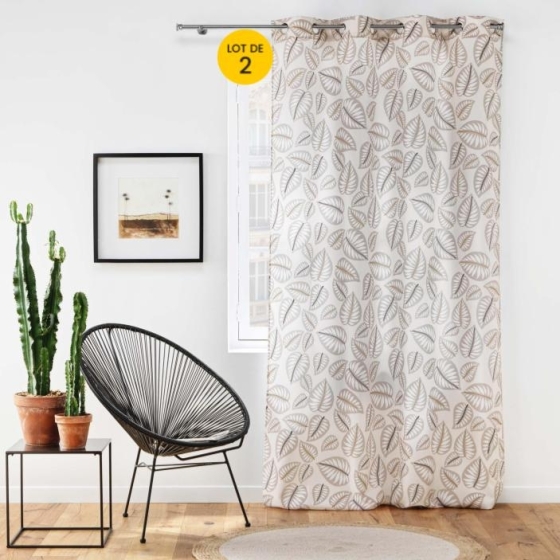 Lot de 2 Rideaux a oeillets 140 x 260 cm polyester imprimé Alma Naturel