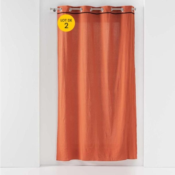 Lot de 2 rideaux à oeillets 140 x 240 cm Coton lavé Linette Terracotta