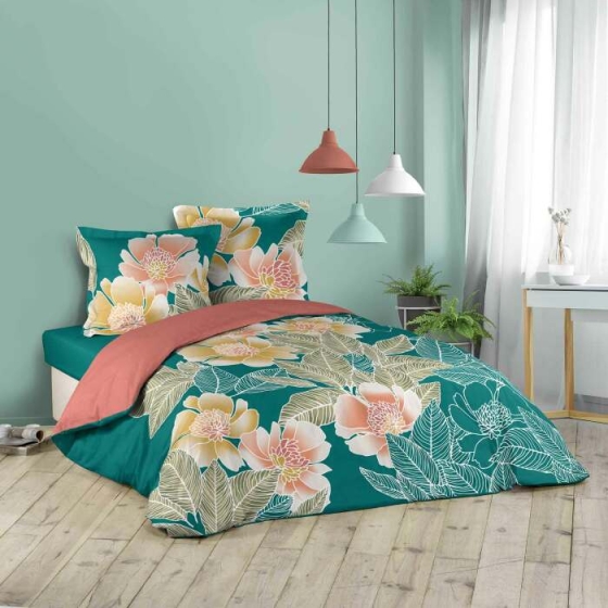 Parure 3 p. 260 x 240 cm imprime 42 fils dessin place florella Bleu