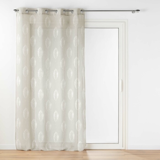 Voilage a oeillets 140 x 240 cm effet lin tissé imprime Indila Beige