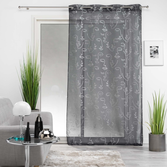 Voilage a oeillets 140 x 240 cm imprimé métallisé Artyline Anthracite/argent