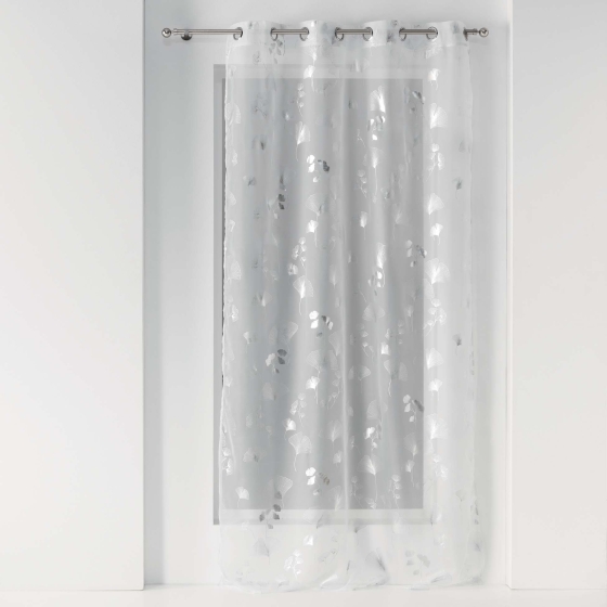 Panneau a oeillets 140 x 240 cm voile imprime metallise bloomy Blanc/argent
