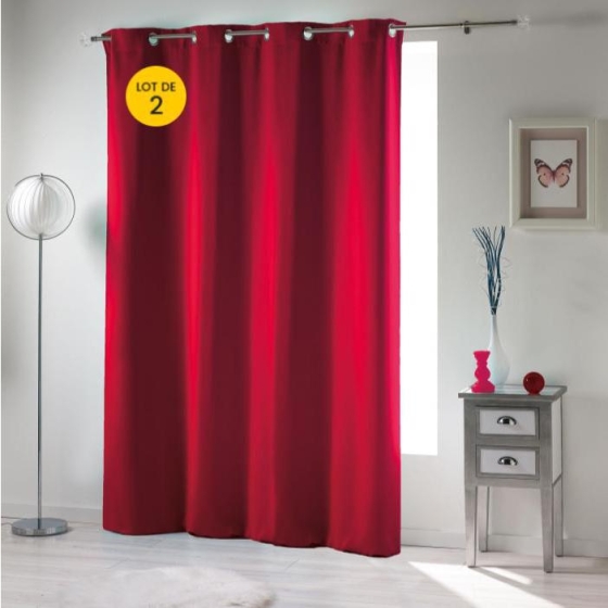 Lot de 2 rideaux Occultant grande hauteur 135 x 280 cm Rouge carmin