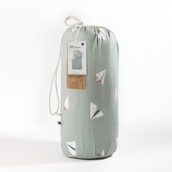 Couette tempérée 240 x 220 cm + 2 taies d’oreiller 63 x 63 cm – Coton Imprimé – Petits Papiers