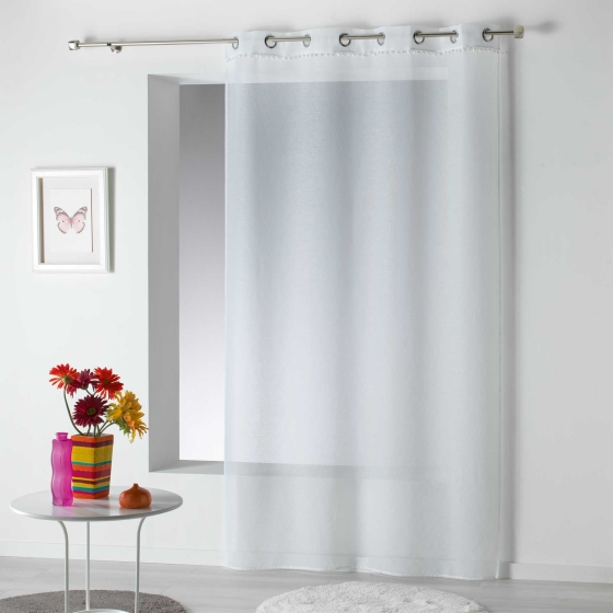 Panneau a oeillets 140 x 240 cm voile sable top pompons poupette Blanc