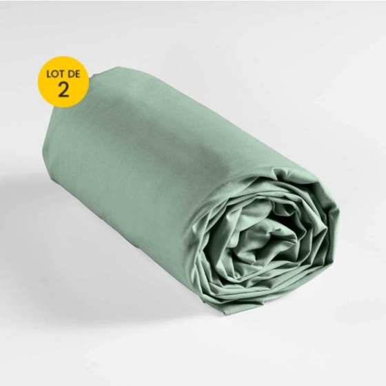 Lot de 2 draps housse king size 180 x 200 cm coton 57 fils Sauge
