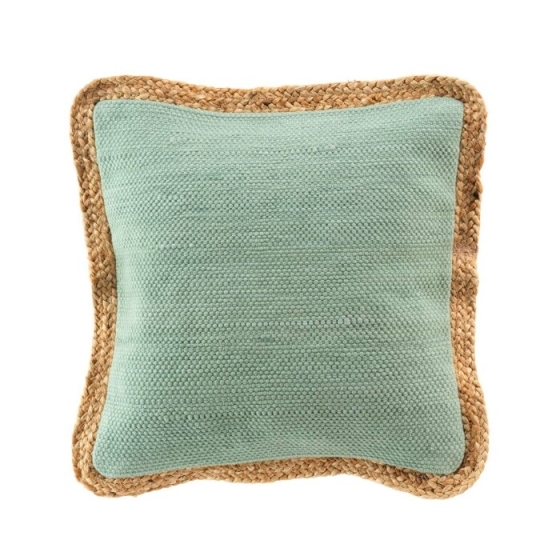 Coussin déhousssable passepoil 45 x 45 cm polycoton +jute Akina Sauge