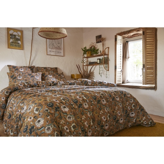 Housse de couette 200 x 200 cm double gaze de coton imprimée Camélia