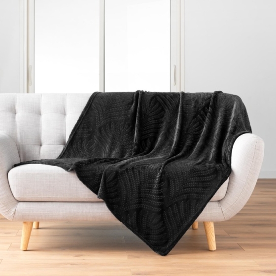 Plaid 125 x 150 cm flanelle relief unie nelia Noir