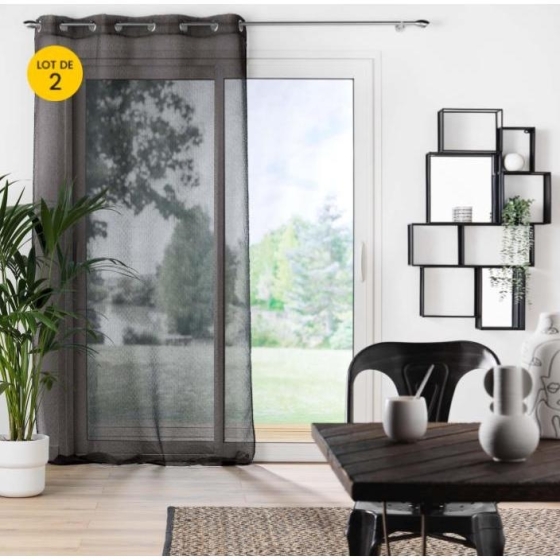 Lot de 2 Voilages a oeillets 140 x 240 cm voilé sable Amani Noir