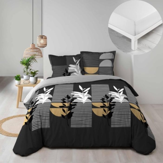 Pack parure de couette 240 x 220 cm Asior + drap housse 140 x 190 x 30 Blanc