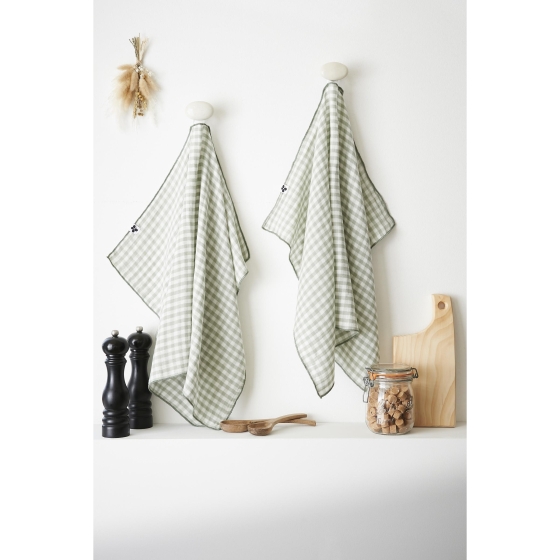 lot de 2 essuie-mains 50 x 70 cm gaze de coton tissée teinte vickie eucalyptus