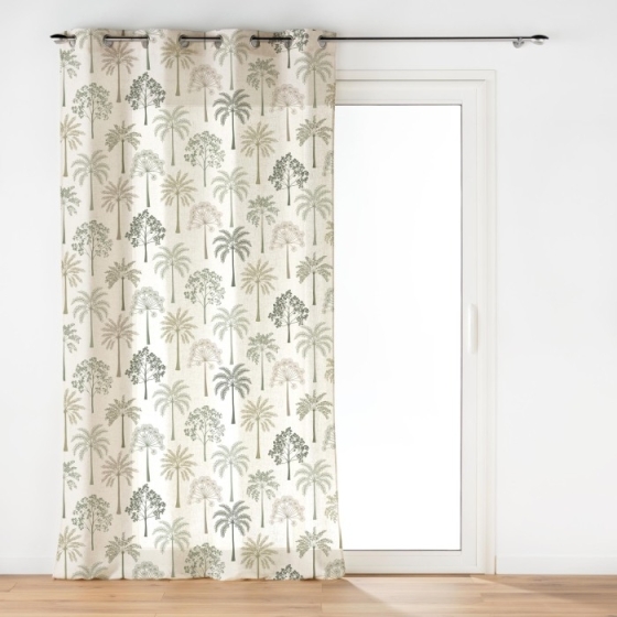 Voilage à Œillets Grande Hauteur - 140 x 280 cm - Voile Sable Imprimé Palmea Vert