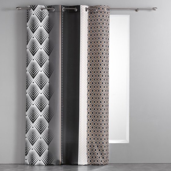 Rideau à œillets 140 x 260 cm – Polyester imprimé Galileo Noir