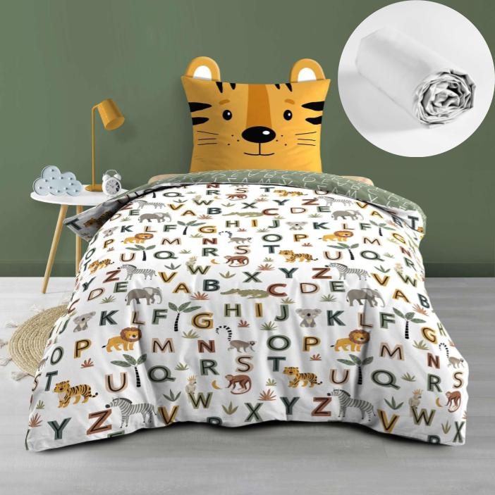 Pack Parure de lit enfant 140 x 200 cm + Drap Housse 90x190 cm – TIGRY – 100% coton