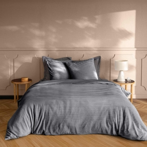 Parure de lit 240x220 cm + 2 taies – Flanelle relief unie VELOUTEA – Anthracite