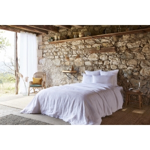Housse de Couette 240 x 220 cm – Lin Lavé Français Luxe Soline – Blanc