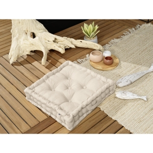 Coussin de sol capitonné 50 x 50 x 10 cm – Coton Déperlant Anti-UV - Grège 