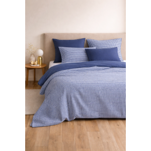 Pack linge de lit Gabrielle marine 220 x 240 cm – Housse de couette + Drap housse 160 x 200 cm + 4 taies – 100% coton 57 fils