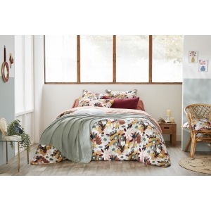 Housse de couette réversible 240 x 220 cm – Double gaze de coton imprimée LÉANE – Rose pêche
