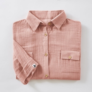 Tunique chemise femme double gaze de coton GAÏA – 100% coton – boutons coco – taille S/M - Rose pêche