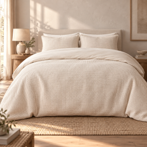 Housse de couette 260 x 240 cm 100% coton Nid d’abeille uni OLYA Pampa