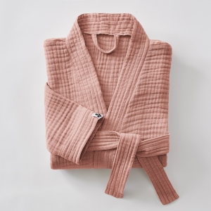 Peignoir kimono mixte S/M en quadruple gaze de coton 220 g/m² – Gaïa Rose pêche