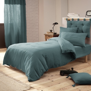 Housse de Couette 140 x 200 cm – Double Gaze de Coton 125 g/m² – Gaïa Bleu Canard