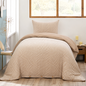 Housse de Couette Réversible 140 x 200 cm Gaze de Coton VICKIE Ficelle