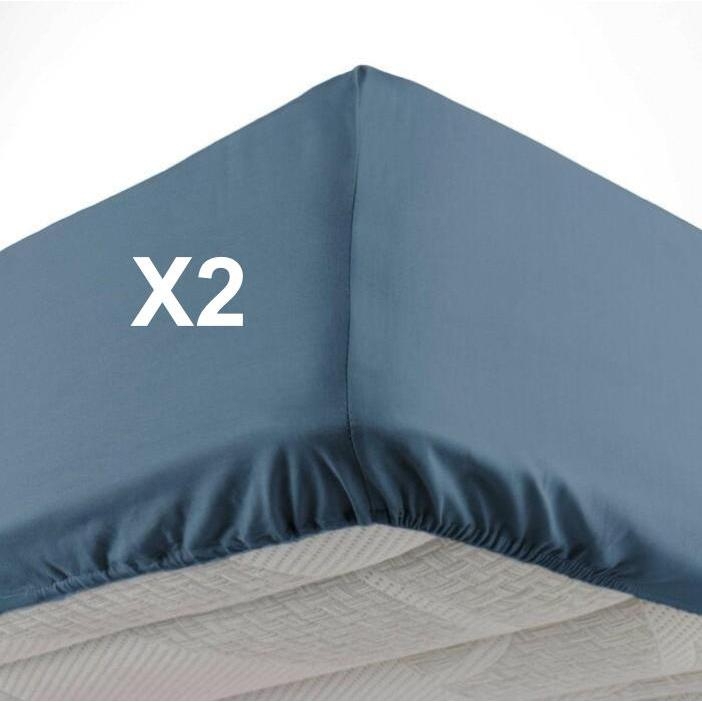 Lot de 2 Draps housse bonnet 30 cm 2 personnes 140 x 190 cm microfibre Oscar Bleu