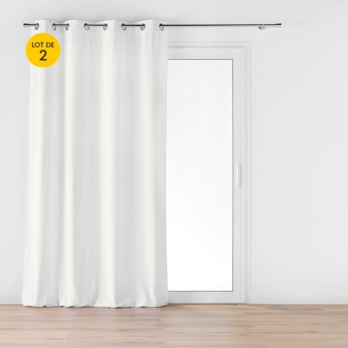 Lot de 2 Rideaux a oeillets 140 x 260 cm velours jacquard Mika Blanc