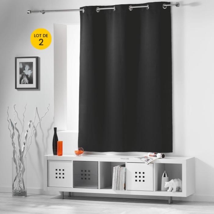 Lot de 2 Rideaux Occultants à Œillets 140 x 180 cm – Uni Noir