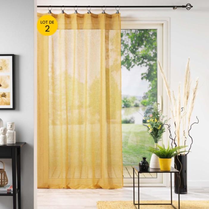 Lot de 2 Voilages à anneaux 140 x 240 cm voile tissé Linka Jaune