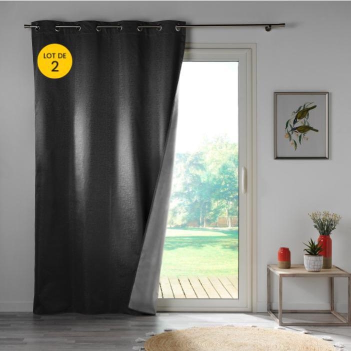 Lot de 2 Rideaux Thermiques 140 x 260 cm – 100 % Occultants / Jacquard – Darko Anthracite