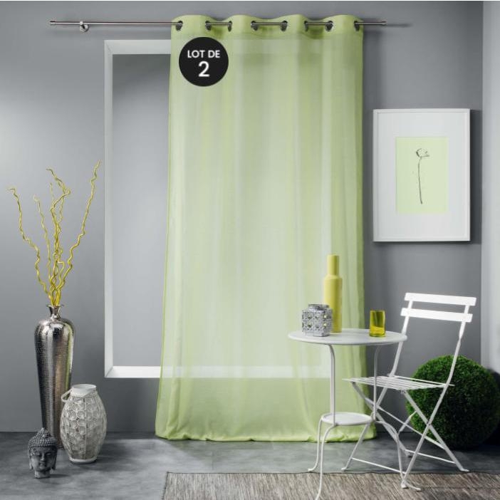 Lot de 2 voilages froissé 140 x 240 cm polycoton uni Mitsy Vert