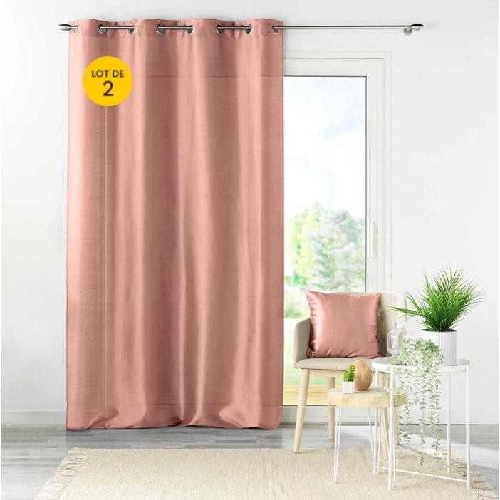 Lot de 2 rideaux à œillets 140 x 240 cm – Shantung effet brillant – Shana Rose poudré