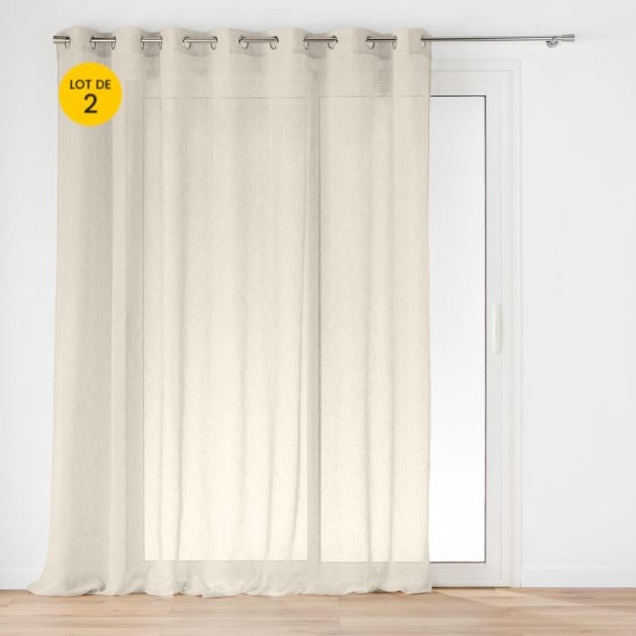Lot de 2 Voilages à Œillets Carlin Beige 240 x 240 cm - Grande largeur