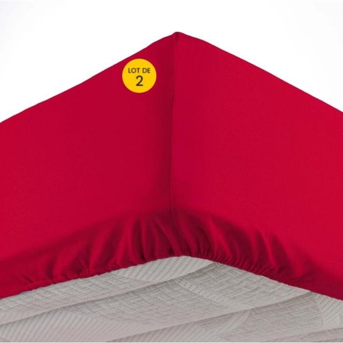 Lot de 2 Draps housse bonnet 30 cm 2 personnes 140 x 190 cm microfibre Oscar Rouge