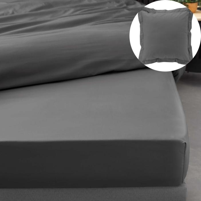 Drap housse qualité hotêl 160 x 200 cm + 2 taies en percale 78 fils Gris