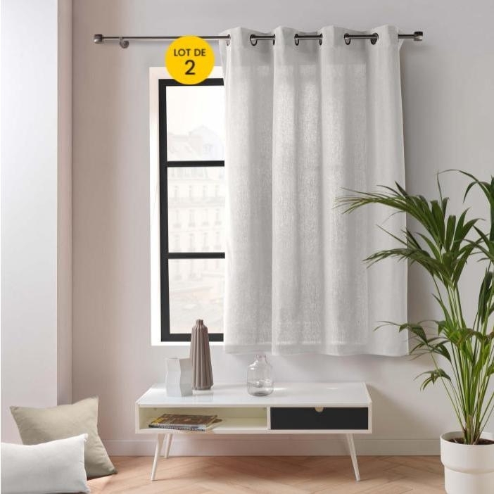 Lot de 2 Rideaux Petite Hauteur 135 x 180 cm – Twily Blanc – Polycoton