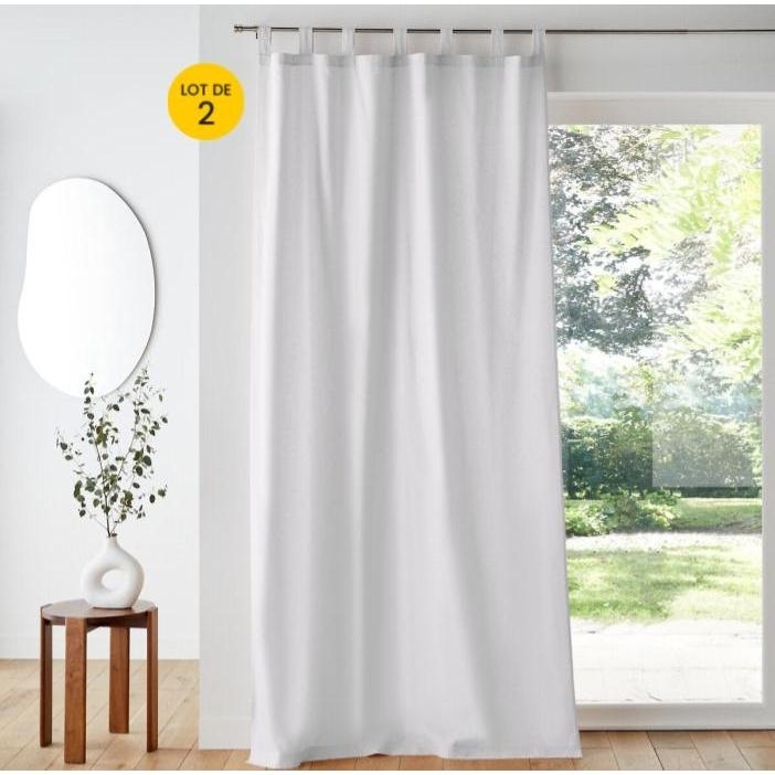 Lot de 2 Rideaux à Passants 140 x 260 cm – Uni Blanc – Essentiel