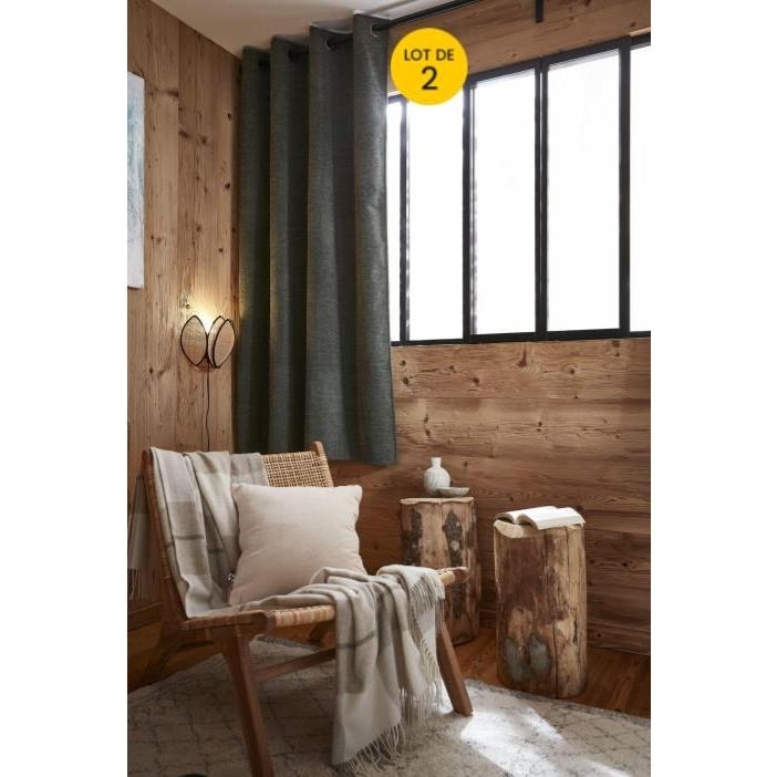 Lot de 2 rideaux petite hauteur 140 x 180 cm occultant doublé polaire Bjorn Romarin