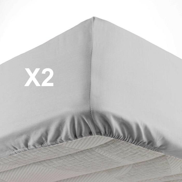 Lot de 2 Draps housse bonnet 30 cm 2 personnes 140 x 190 cm microfibre Oscar Gris