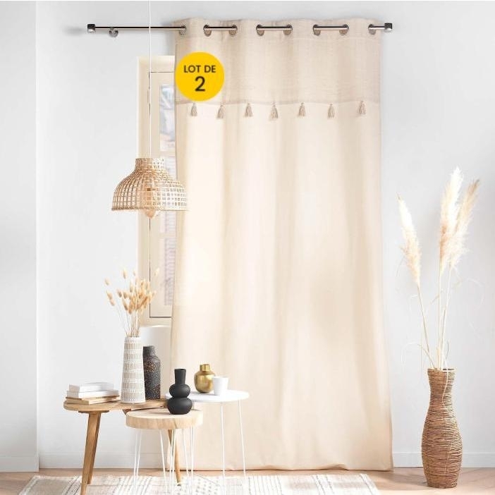 Lot de 2 Rideaux a oeillets 140 x 240 cm coton + haut métallisé Izigold
