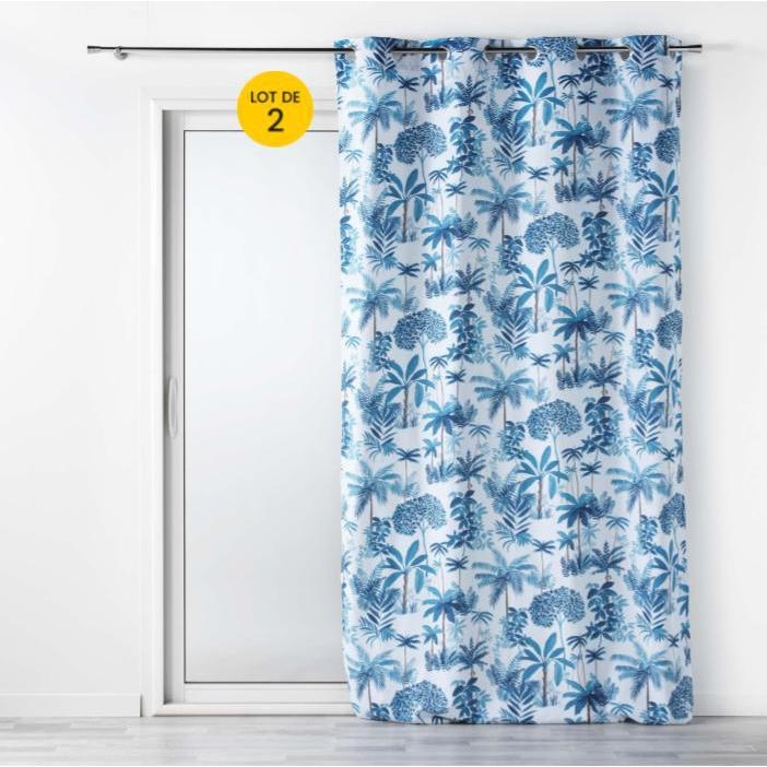 Lot de 2 Rideaux a oeillets 140 x 260 cm polyester imprimé Amazonia Bleu