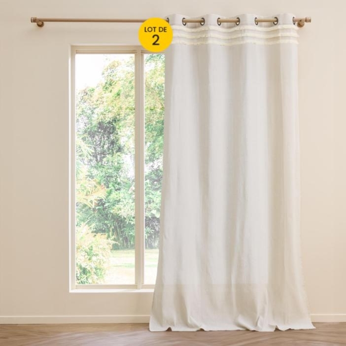 Lot de 2 Rideaux à Œillets Vertis - 140 x 240 cm - Polycoton Uni avec Franges