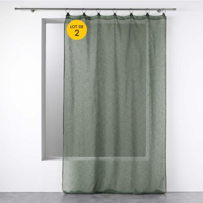 Lot de 2 Voilages à anneaux 140 x 240 cm voile tissé Linka Kaki